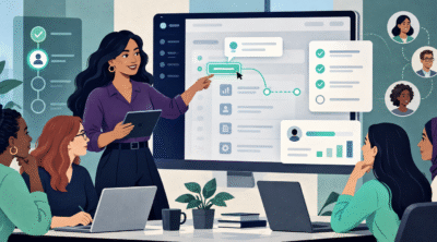Team learning business software with digital adoption guidance and onboarding