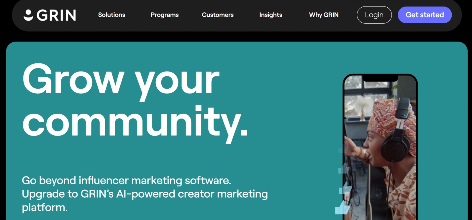 GRIN creator management platform with Gia AI agent