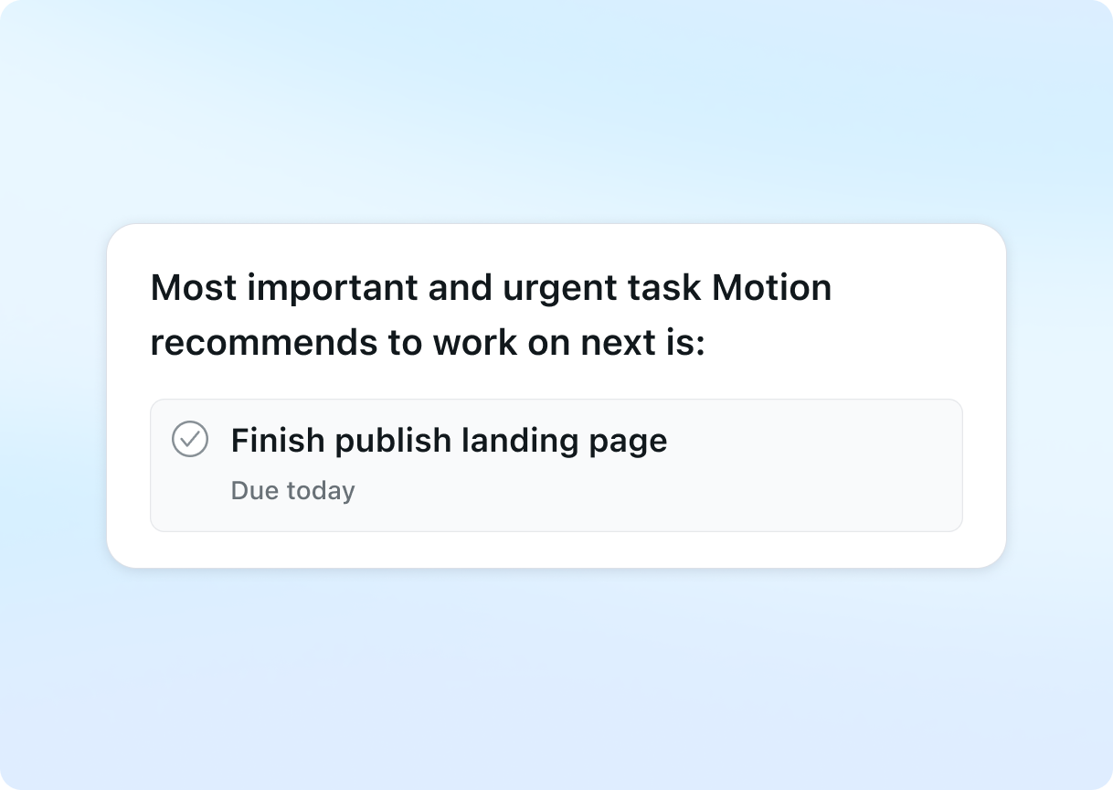 Motion AI calendar prioritizing tasks by deadline, duration, and priority
